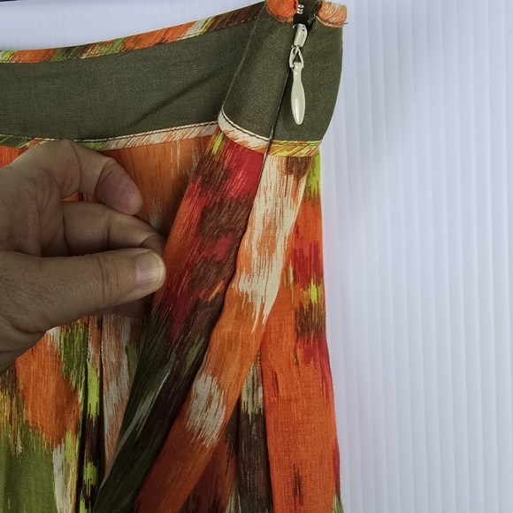 Talbots Vibrant Multicolor Skirt Cotton/Silk Blend Orange Green Yellow Size 8P - Picture 7 of 11